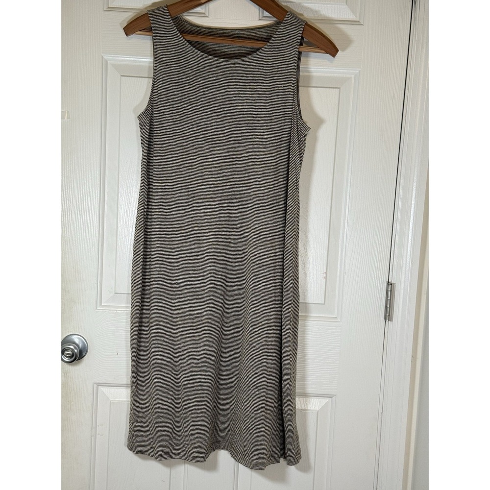 Eileen Fisher Brown Striped 100%‎ Linen Midi Dress Size medium Minimalist Classy